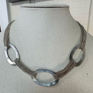 Oval abalone shell and multi silvertone chain necklace